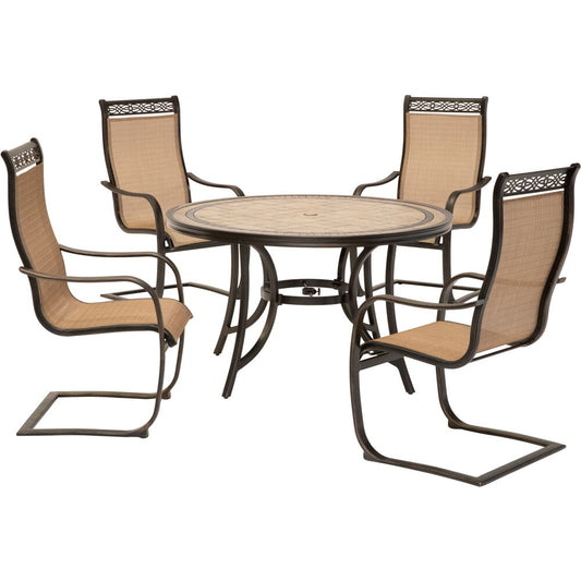 Hanover Monaco5pc: 4 Sling Spring Chairs, 51" Round Tile Top Table203