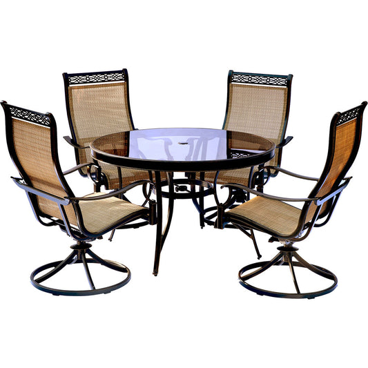 Hanover Monaco5pc: 4 Sling Swivel Rockers, 48" Round Glass Top Table208