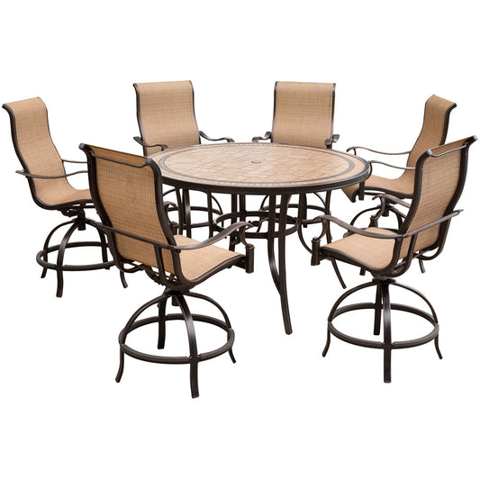 Hanover Monaco7pc: 6 Sling Swivel Counter Height Chairs, 56" Rnd Tile Tbl (36"H)211