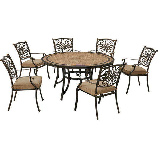 Hanover Monaco7pc: 6 Cush Stationary Chairs, 60" Round Tile Table218