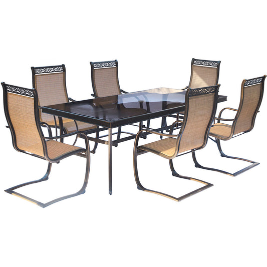 Hanover Monaco7pc: 6 Sling Spring Chairs, 42x84" Glass Top Table220