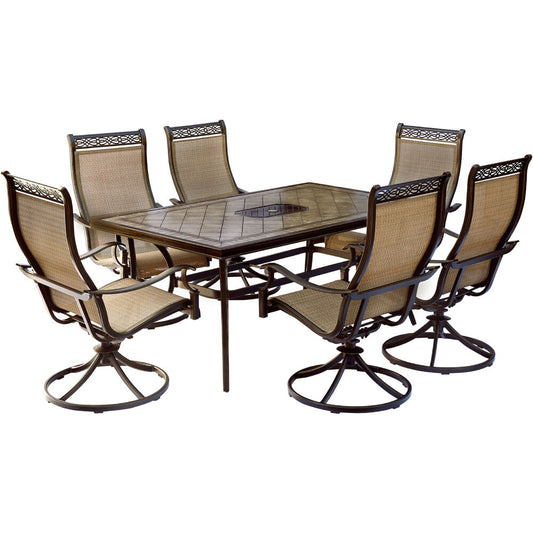 Hanover Monaco7pc: 6 Sling Swivel Rockers, 40x68" Tile Top Table225