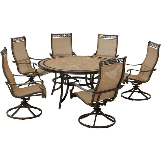 Hanover Monaco7pc: 6 Sling Swivel Rockers, 60" Round Tile Table226
