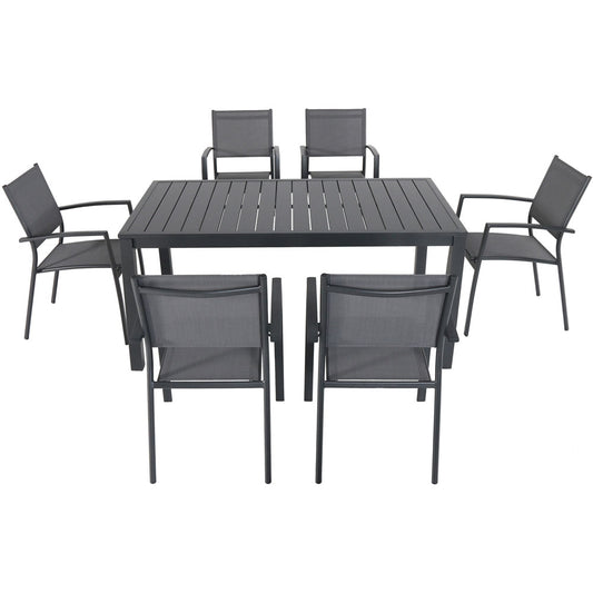 Hanover Naples7pc: 6 Aluminum Sling Chairs, 63x35" Aluminum Slat Table236