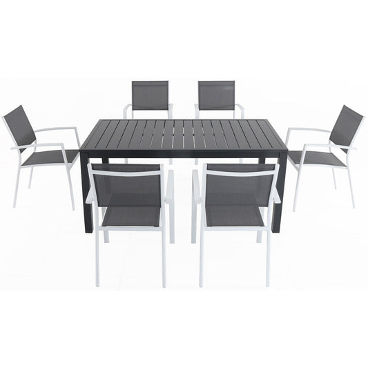 Hanover Naples7pc: 6 Aluminum Sling Chairs, 63x35" Aluminum Slat Table238