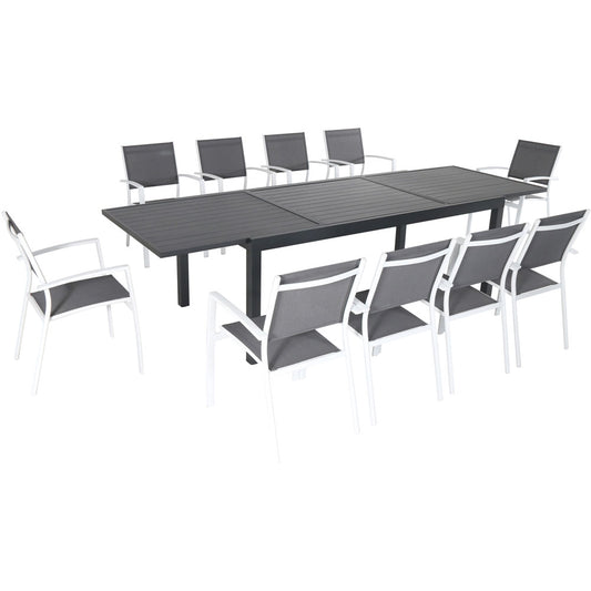 Hanover Naples11pc: 10 Aluminum Sling Chairs, Aluminum Extension Table240