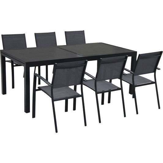 Hanover Naples 7pc Dining Set: 6 Sling Back Chairs, 1 Aluminum Table241