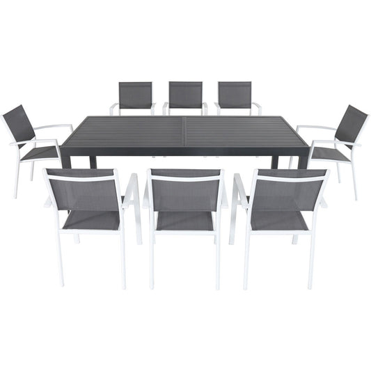 Hanover Naples9pc: 8 Aluminum Sling Chairs, Aluminum Extension Table242
