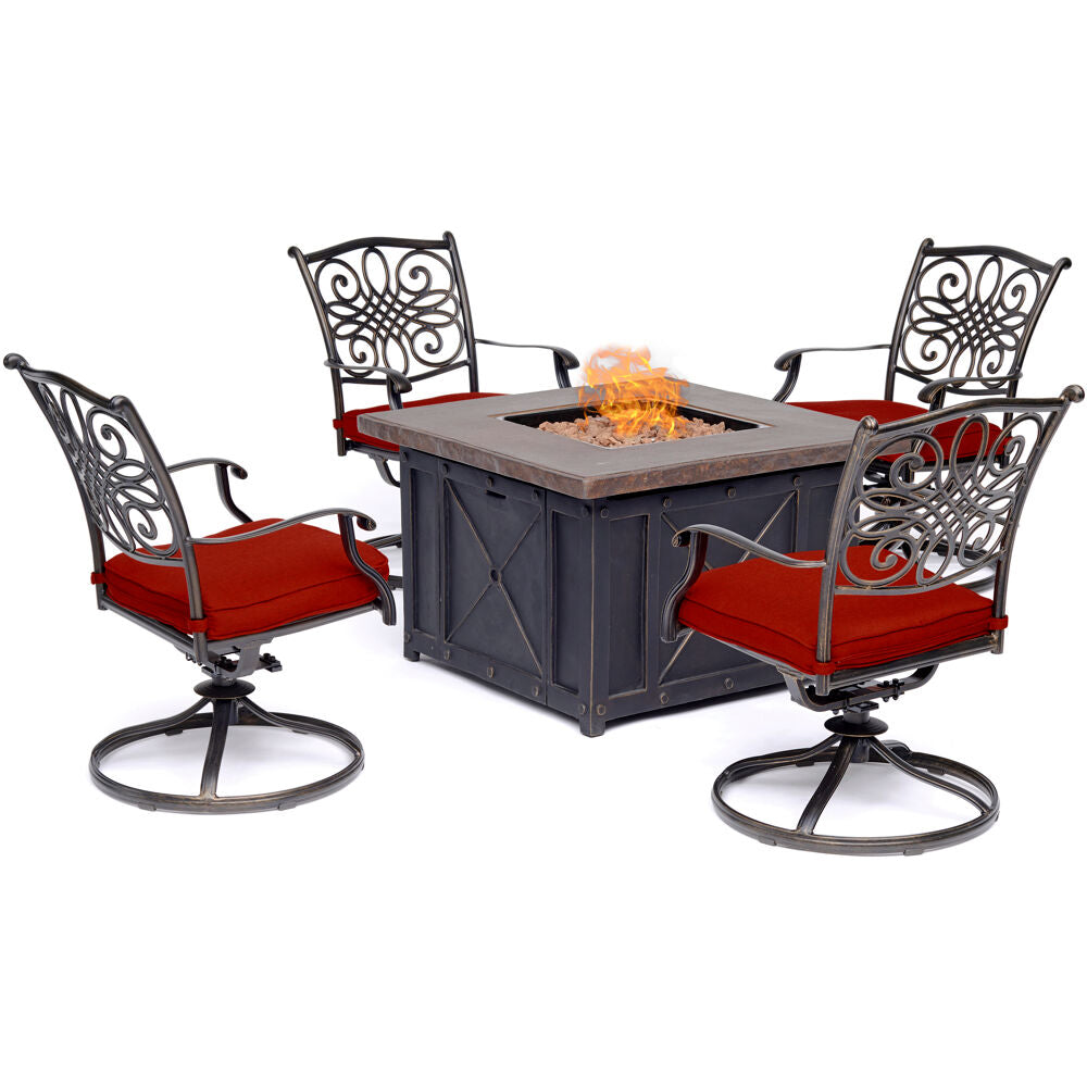Hanover Traditions5pc Fire Pit: 4 Swivel Rockers and Durastone Fire Pit442