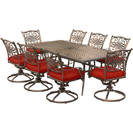 Hanover Traditions9pc: 8 Swivel Rockers, 42x84" Cast Table248