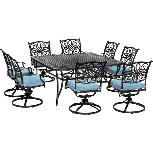 Hanover Traditions9pc: 8 Swivel Rockers, 60" Square Cast Table249