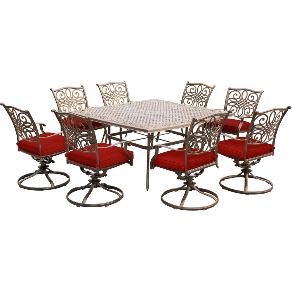 Hanover Traditions9pc: 8 Swivel Rockers, 60" Square Cast Table250