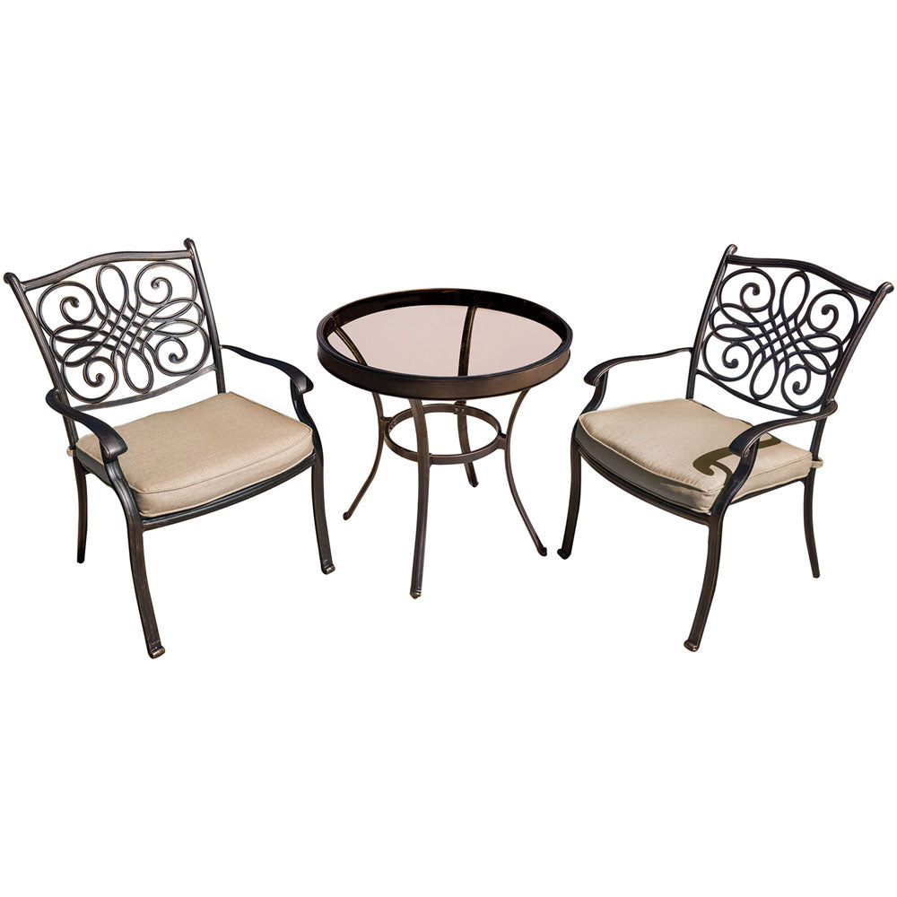 Hanover Traditions3pc: 2 Dining Chairs, 30" Round Glass Top Table260