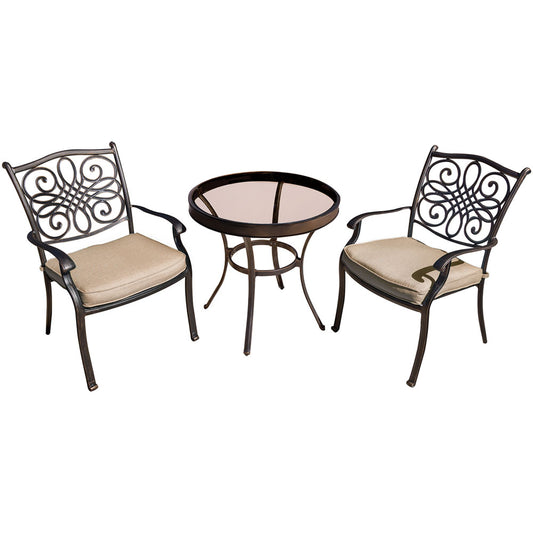 Hanover Traditions3pc: 2 Dining Chairs, 30" Round Glass Top Table260
