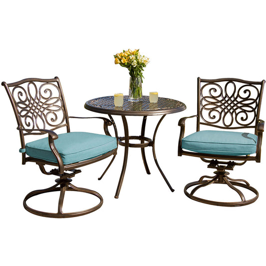 Hanover Traditions3pc: 2 Swivel Rockers, 32" Round Cast Table262