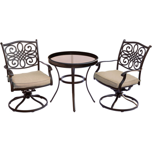 Hanover Traditions3pc: 2 Swivel Rockers, 30" Round Glass Top Table264