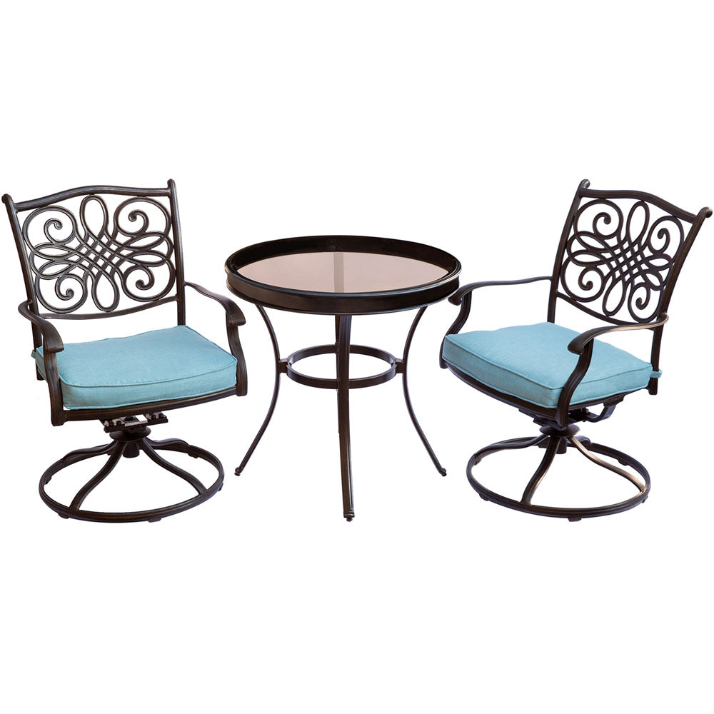 Hanover Traditions3pc: 2 Swivel Rockers, 30" Round Glass Top Table265