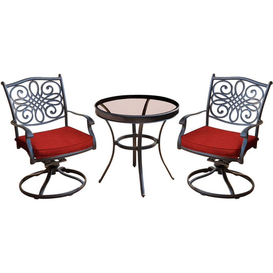 Hanover Traditions3pc: 2 Swivel Rockers, 30" Round Glass Top Table266