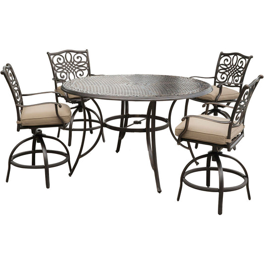 Hanover Traditions5pc: 4 Counter Height Swivel Chairs, 60" Rnd Cast Table (36"H)269