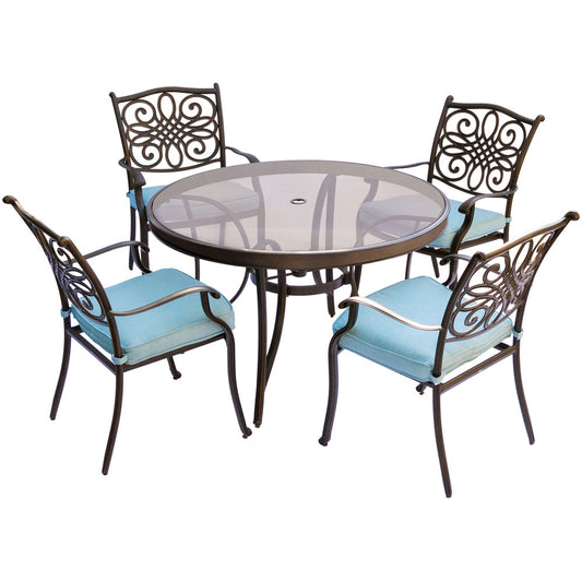 Hanover Traditions5pc: 4 Dining Chairs, 48" Round Glass Top Table273