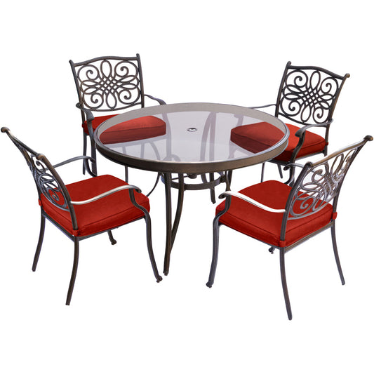 Hanover Traditions5pc: 4 Dining Chairs, 48" Round Glass Top Table274