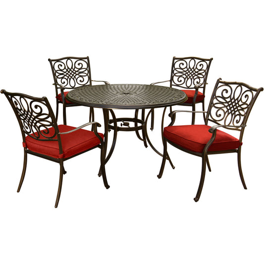 Hanover Traditions5pc: 4 Dining Chairs, 48" Round Cast Table275