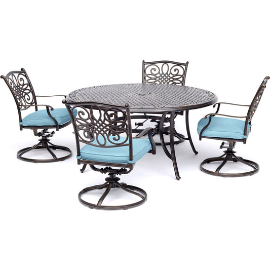 Hanover Traditions5pc: 4 Swivel Rockers, 48" Round Cast Table276