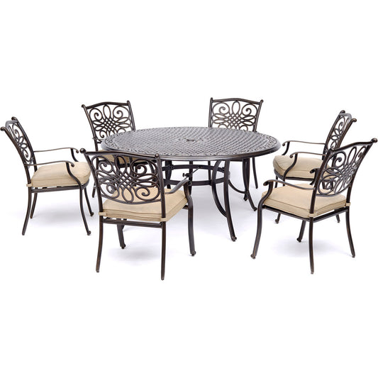 Hanover Traditions7pc: 6 Dining Chairs, 60" Round Cast Table285