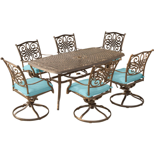 Hanover Traditions7pc: 6 Swivel Rockers, 38x72" Cast Table289