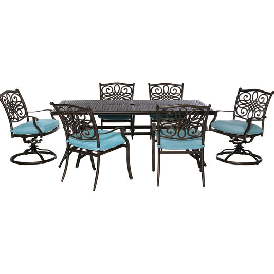 Hanover Traditions7pc: 4 Dining Chairs, 2 Swivel Rockers, 38x72" Cast Table291