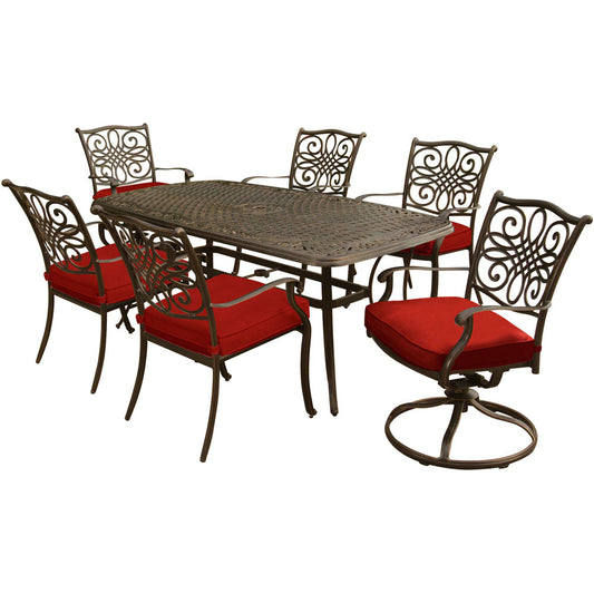 Hanover Traditions7pc: 4 Dining Chairs, 2 Swivel Rockers, 38x72" Cast Table298