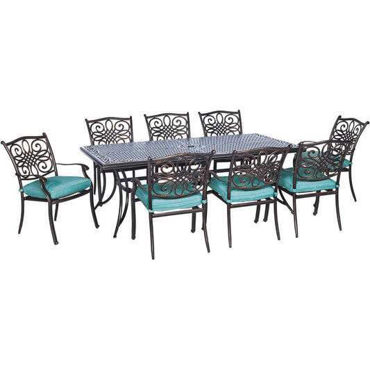 Hanover Traditions9pc: 8 Dining Chairs, 42x84" Cast Table300
