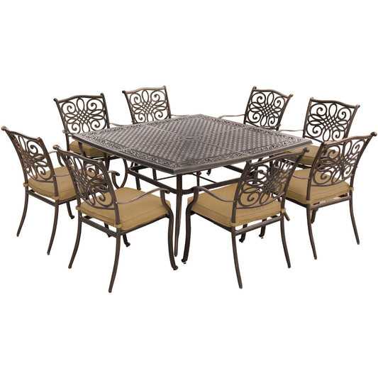 Hanover Traditions9pc: 8 Dining Chairs, 60" Square Cast Table305