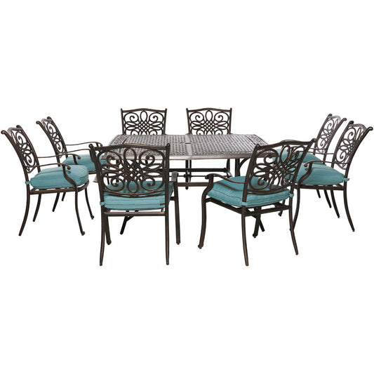 Hanover Traditions9pc: 8 Dining Chairs, 60" Square Cast Table306