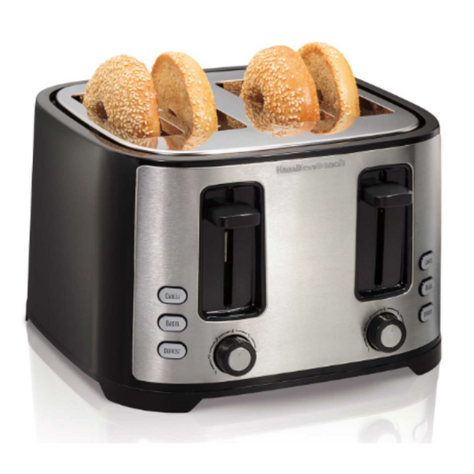 4 Slice Extra-Wide Slot Toaster, Toast Boost, Adj. Shade Select, Cool-Touch Sides, Black/Silver
