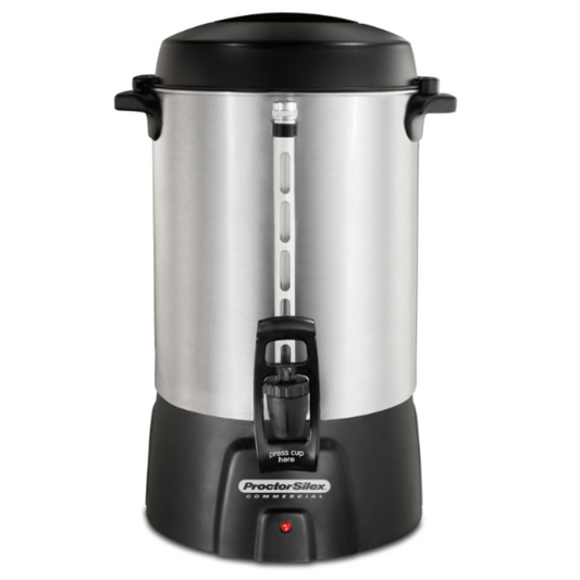 Proctor Silex Commercial, Alum. Urn, 60 cup, one hand dispensing, coffee level indicator