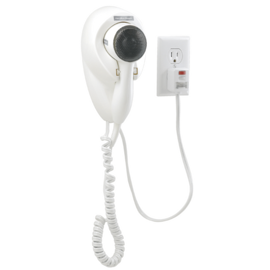 Wall Mount Hair Dryer, 1500 Watts, Auto Safety Shut Off, Toggle Switch, Nightlight on Plug , White