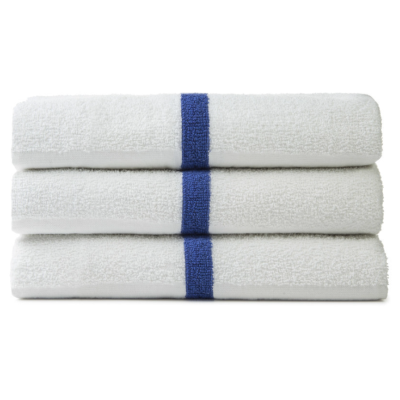Center Blue Stripe Pool Towel 86% Cotton 14% Polyester, Cam Border