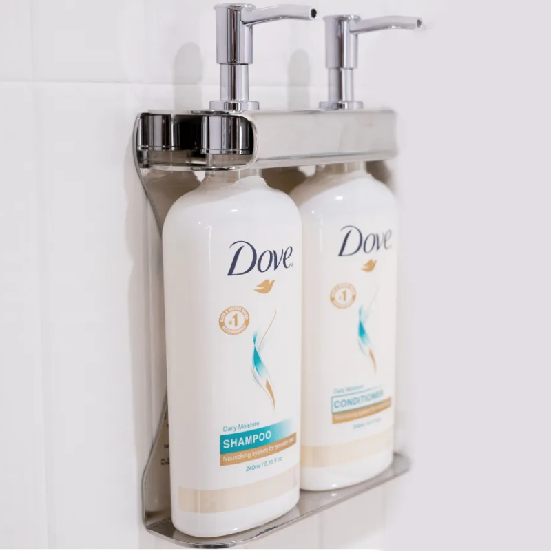Dove Dispenser Double Fixture – Polished Stainless Steel – 240mL (8.11oz)