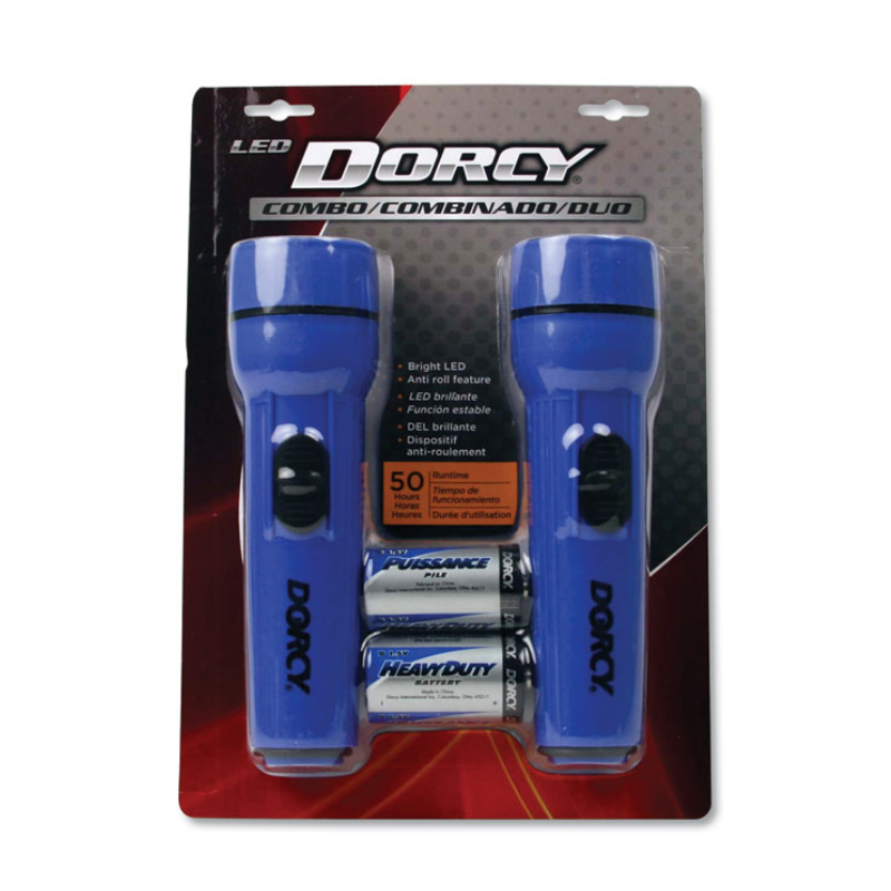 Dorcy LED Flashlight Pack – Blue – 1 D Battery Included – 2 Pack – 2/Case