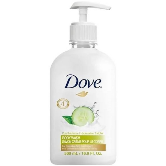 Dove Cool Moisture Body Wash – Cucumber & Green Tea – 500mL (16.9oz) Bottle with Pump – 24 Case Pack
