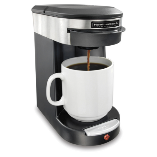 Deluxe 1 Cup Copmmercial Pod Coffee Maker, Auto Shut Off, Black/Stainless Steel (also available in 230V)