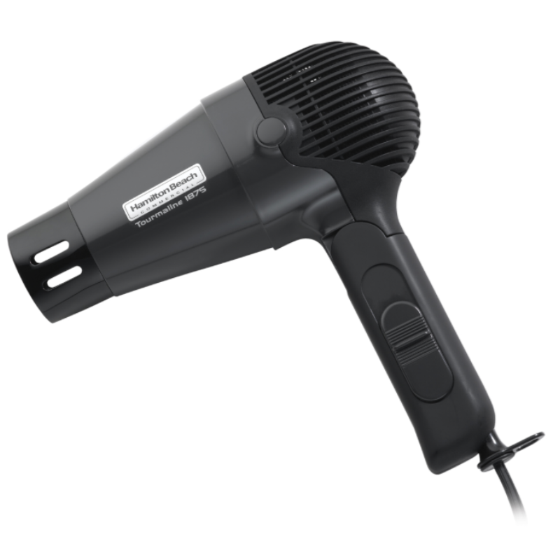 Hand Held Hair Dryer, 1875 Watts, Retractable Cord, Folding Handle, Tourmaline, Auto Safety Shut Off, Dark Grey
