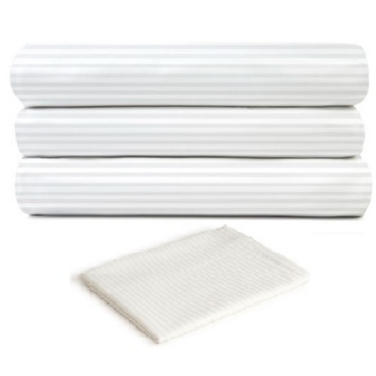 Hospro Performance Sheets Pillowcases 0.4"/ 1cm / 10mm White/White Stripe, 70/30 Woven Cotton/Poly Blend, 12"-15" Pockets QUEEN 42" x 40"