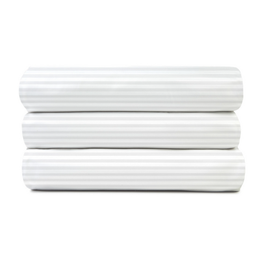 Hospro Signature T-250 Sheets Flat Sheets White/White Pinstripe, 60/40, 12" - 15" Pockets QUEEN XL 96" x 120"
