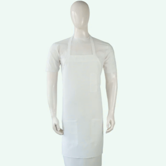 POCKET | 28x32 6.4oz SPUN POLY BIB APRON-WHITE POCKET (SPAP2833WHT-P)