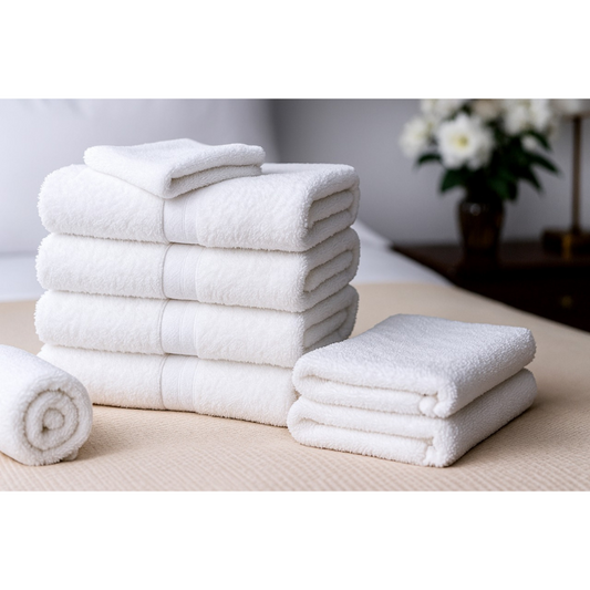 Premium Terry Bath Towels White, 86% Cotton 14% Polyester, Cam Border 20" x 40" 5.00 lb.