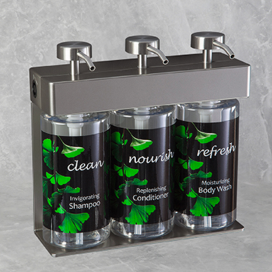 SOLera Dispenser, Three Bottle, Oval Bottles - Standard Ginkgo Labels - 360mL