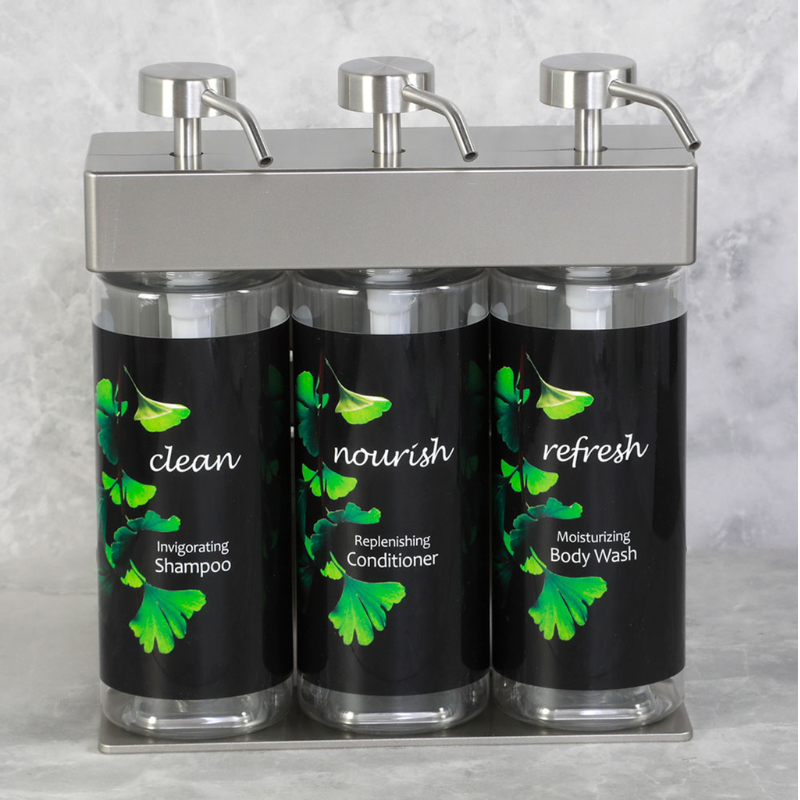 SOLera Dispenser, Three Bottle, Rectangular Bottles - Standard Ginkgo Labels - 440mL