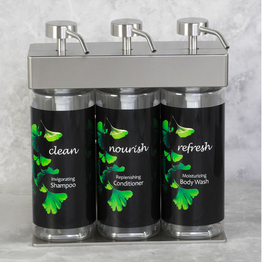 SOLera Dispenser, Three Bottle, Rectangular Bottles - Standard Ginkgo Labels - 440mL